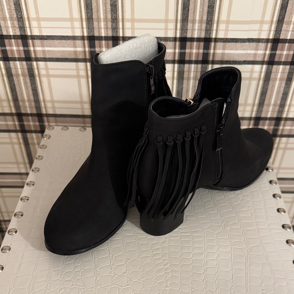 Chic Black Fringe Ankle Booties
